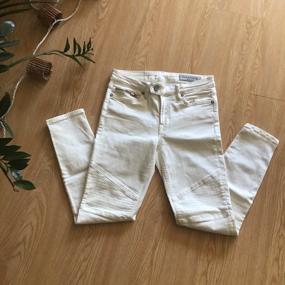 All Saints white biker crop jeans size 27